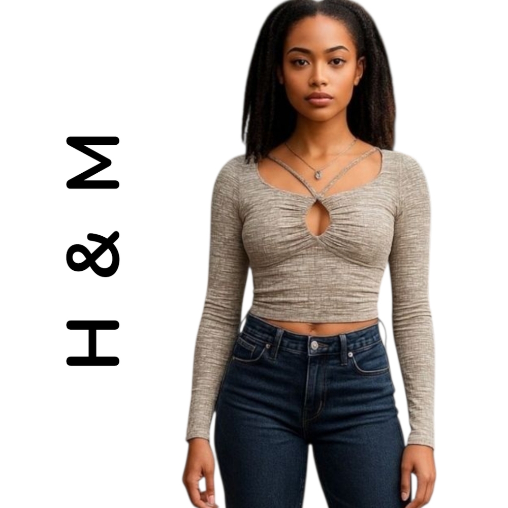 H&M Women's Beige Long Sleeve Top Small